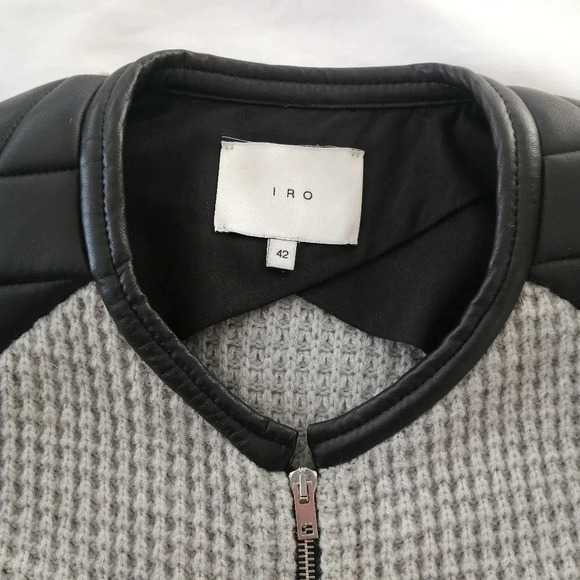 IRO Ceylona Knit Wool Zip Front Blazer with Lamb Leather Shoulders 42 FR (10 US) - Picture 12 of 16